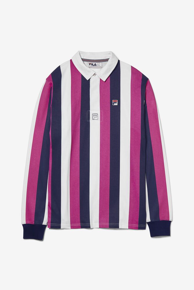 Fila Grover Striped Rugby Polo Navy/White/Pink - Mens - 08427FUKL